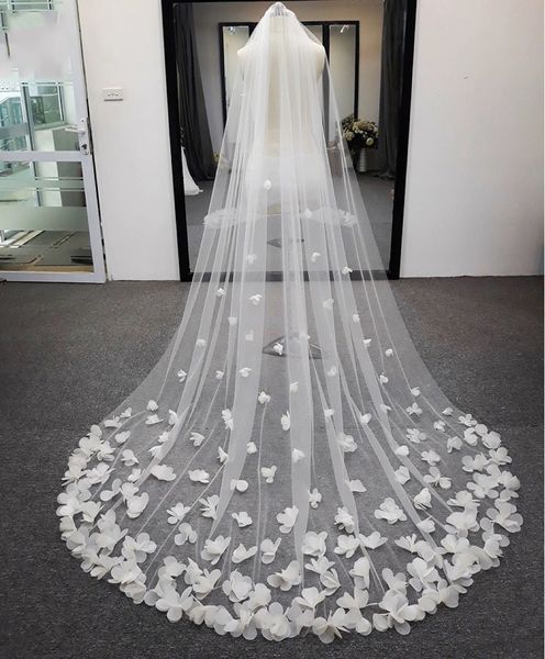 Splendido designer vele da sposa 3 m lunghezza della cattedrale di una strato velo da sposa a bordo Applique