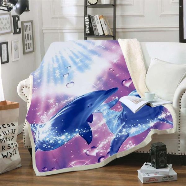 Cobertores Plstar Cosmos Dolphin fofo Cobertor de animal colorido 3D Sherpa na cama Textiles Home Têxteis Dream-3