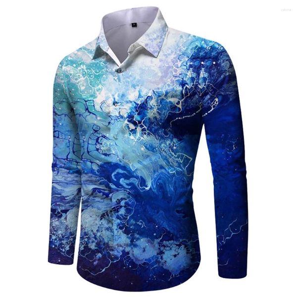 Мужские повседневные рубашки летняя модная масляная краска цветочная для мужчин 3D -печать в лацка