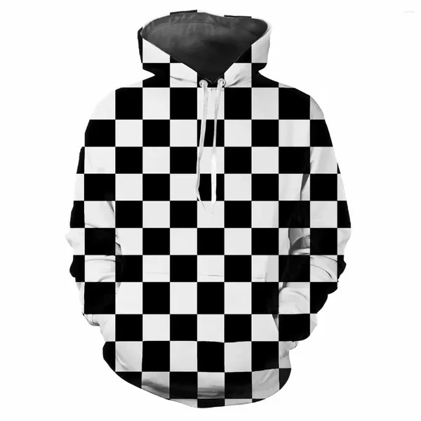 Erkek Hoodies Modaya Düzenli Hoodie Baskılı Siyah Çek Desenleri Dijital Baskı Gündelik Uzun Kollu Kapüşonlu Kalın Kumaş Üstleri