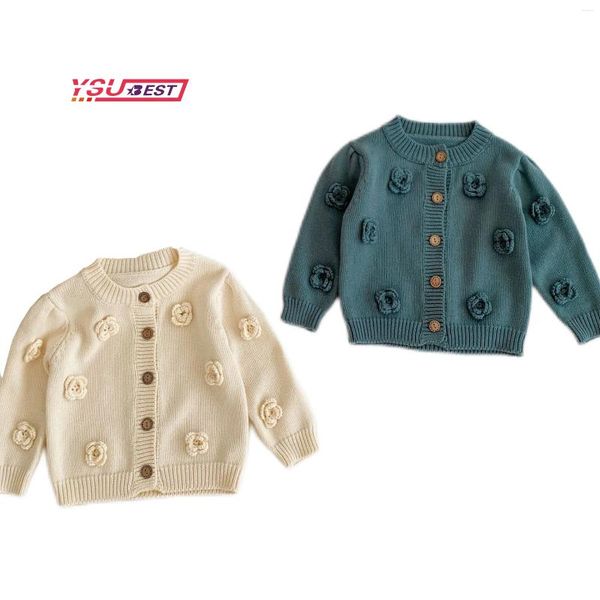 Jackets Autumn Born0-3y Girls Coat Sweater Baby Cardigans Knitwear Cardigan Modelga longa Cotton Flowers Flowers Jacket