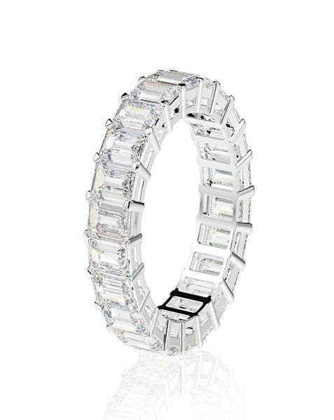 Eternity Emerald Cut Lab Diamond Ring 925 Sterling Silver Engagement Fedi nuziali per donne Gioielli Reghite9161055