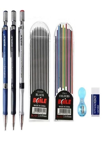 20 mm mechanische Bleistift -Set 2B Automatische Stifte mit Colorblack -Blei -Nachfüll -Zeichnungsschreiben Schreiben Kunstskizze 22072266611458