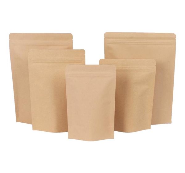 500pcs con cerniera marrone marrone kraft sacchetta di aluminizzazione su una borsa in alluminio in alluminio kraft glassa con chiusura a cerniera zip riseggibile grade alimentare DHL1511573