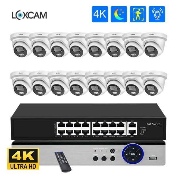 Telecamere IP H.265 16CH 4K POE CCTV Sistema NVR Kit 8MP AI AI UMAN OUTDOOR OUTDOOR COLORE OUTDOOR Night Security Security Camera Surveillance Set Xmeye 24413