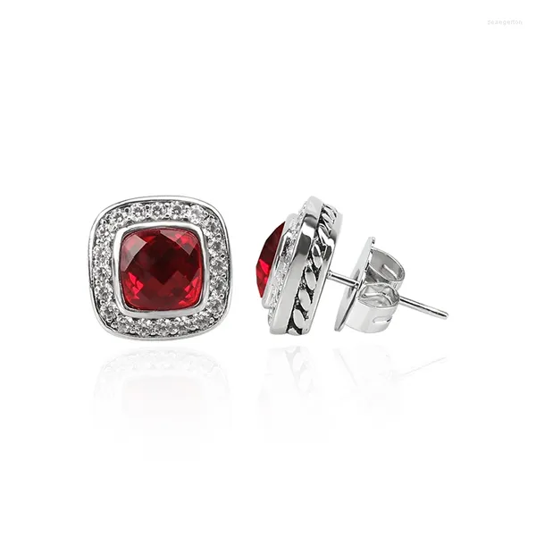 Orecchini per borchie Fashion Geometric Inlay Red Square Zircone Stone 2024 Evering per donne Accessori per gioielli eleganti