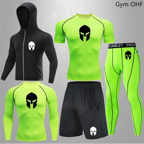 Conjunta Spartan Superhero Rashguard Men Sport Sport Suit Gym Boxing Jerseys Kickboxing Muay Thai Men Fightwear BJJ MMA Tshirts Fitness Sets