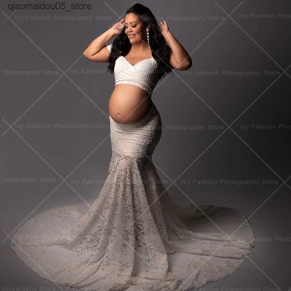 Mutterschaftskleider Fotoshooting eines sexy und eleganten zweiteiligen elastischen Spitzenkleides für schwangere Frauen Babypartykleid Q240413