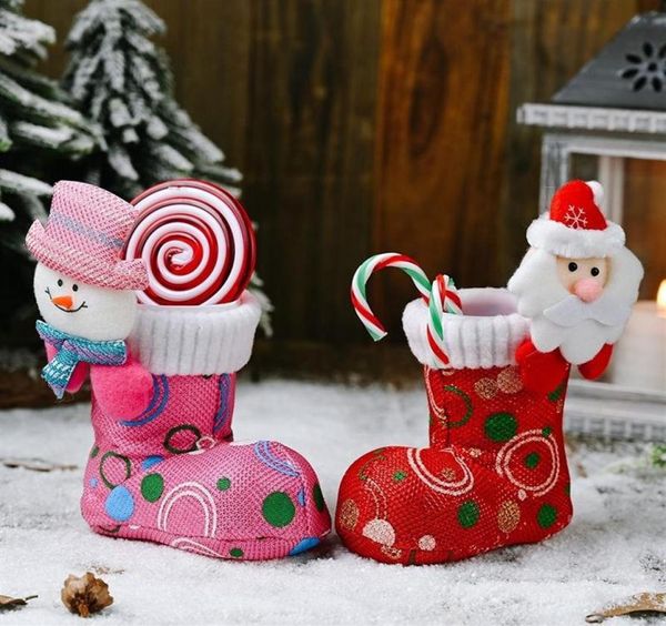 Cartoon Santa Snowman Head Botas de Natal Bolsa de Candros de Crianças de Crianças Ano Novo Casa Decorações de Árvores de Natal Pingente meias233S6615908