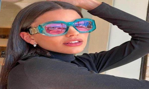 Óculos de sol Projeto de marca quadrado Lady Blue Pink Shades vintage larga moldura de sol para mulheres tingidas uv4007019794