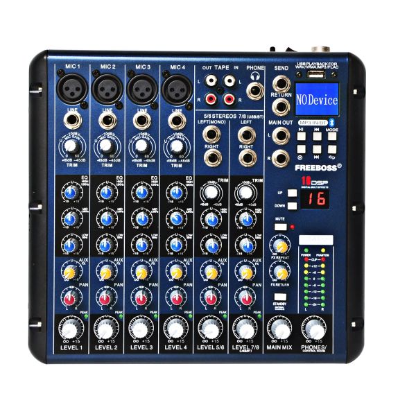 Mixer Free 8 canal Sound Mixing Console Bluetooth USB Record 16 DSP Efeito Efeito da Igreja Escola de Karaokê DJ DJ Mixer de áudio SMR8