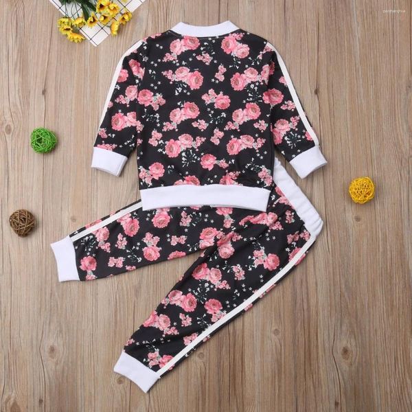 Set di abbigliamento 2-7 anni per bambini bambino top floreali con cerniera floreale pantaloni da gioco per abbigliamento sportivo