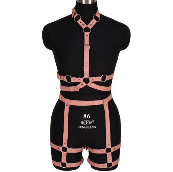 Gothet Goth Rosa Ledergurt Ring Bondage Taillentanz Rave Ganzkörper Strumpfband Gürtel sexy Käfig BH Dessous Hosenträger Shapender Shapewear55517865