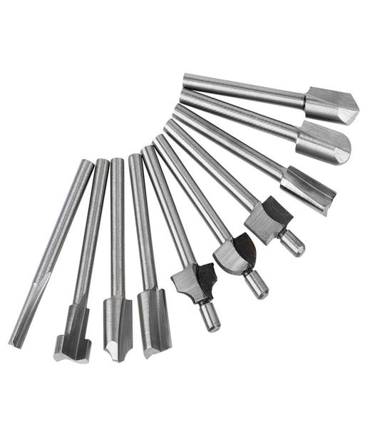 10pcslot 18 Mini Shank HSS Bits de roteador de carpintaria Fit Dremel Rotary Tools Bits de roteador de madeira Cutter9096808