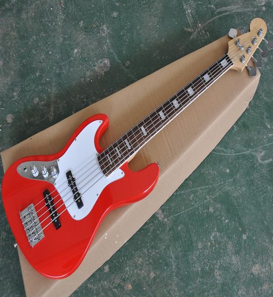 Red Red Laranja com canhota 5 Strings Bass de baixo elétrico com brancos braços de braço de pickguardrosewood com White Binding2073146