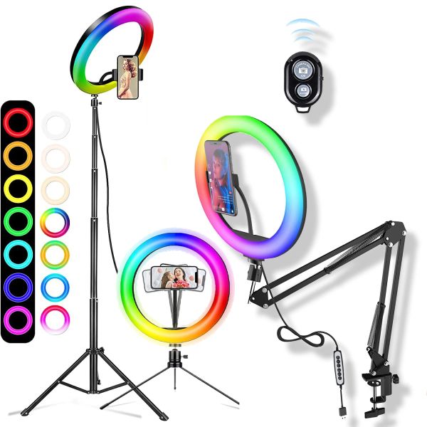 Luzes Anel de selfie Luz de 26 cm RGB preenchimento LED RingLight Lamp Fotografia Iluminação Móvel Tripod Stand para Video YouTube Live