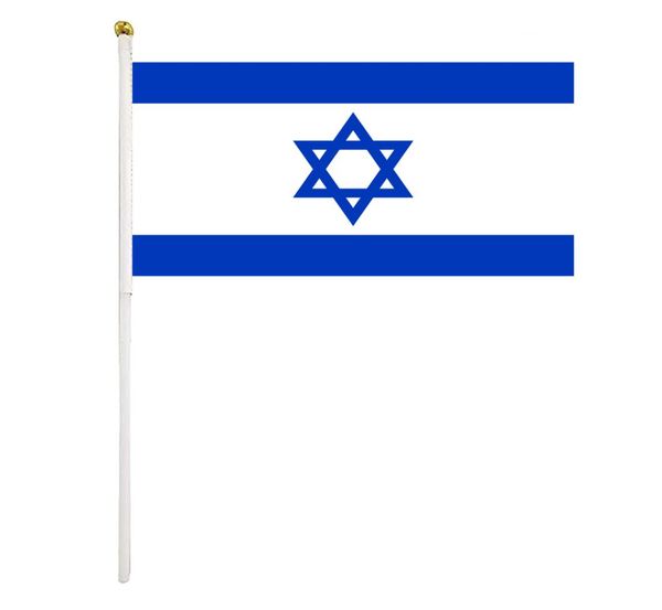 Bandeira Israel Israeli bandeiras de ondulação de mão 14x21 cm Banner de country de poliéster com bandeiras de plástico para desfiles Sports Events Festival 7020050