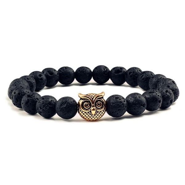 Perlen 8mm schwarz natürliche Vokanic -Rock -Eule Perlen Armbänder Chakra Lava Stone Männer Frauen Armband Strang Kraftkostüm Schmuck Drop d Dhwk1