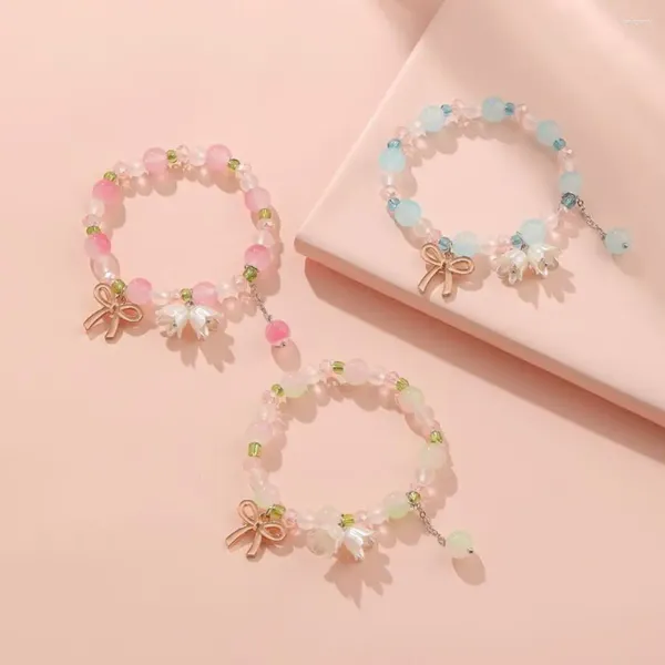 Charm Armbänder weiße Blume Perlen Armband Kawaii süßer Gradient Exquisites Handkette Hanfu Accessoires Bogen Glück dh