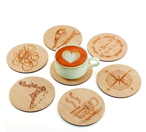 DIY DIY Laser Logotipo de gravura de madeira Round Cafe Bar Shop Home Tabotop Coaster Decoration7067068