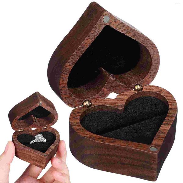 Estatuetas decorativas caixa de anel de madeira em forma de jóias em forma de jóias proposta de caixa de casamentos