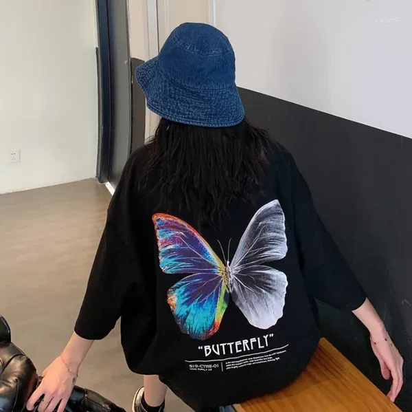 Мужские рубашки T Hip Hop Oversife Butterfly Shirt Men 2024 Улиточная одежда Harajuku Color футболка с короткими рукавами.