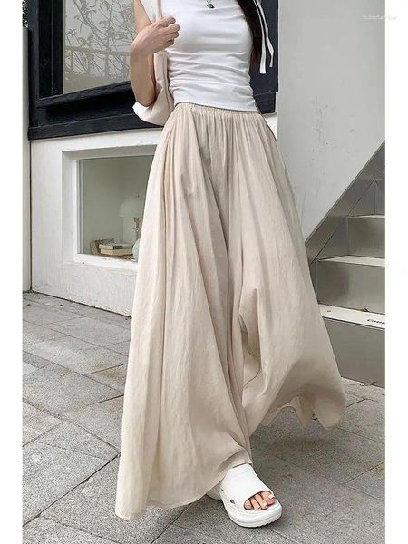 Pantaloni da donna Donne Donne nere beige gamba larga pantalone coreano rosa elastico elastico pantaloni pieghettate pieghe