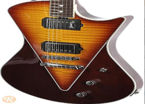 Пользовательский магазин Ernie Ball Music Man Armada Разделенная Sunburst 2014 Электрогитара Vshaped закладки пламя Maple Top HH Humbucking 1292376