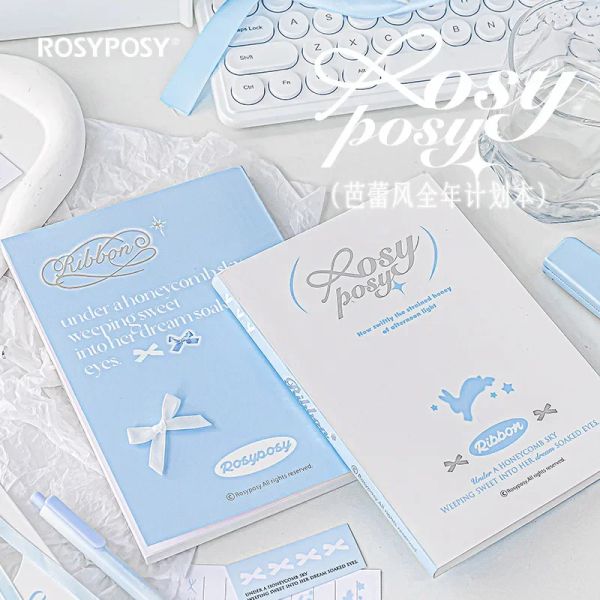 Notizbücher 2024 Plan Ribbon Serie Schöne Farbseiten Notizbuch Little Blue House Diary Book Korea Stationery School Supplies