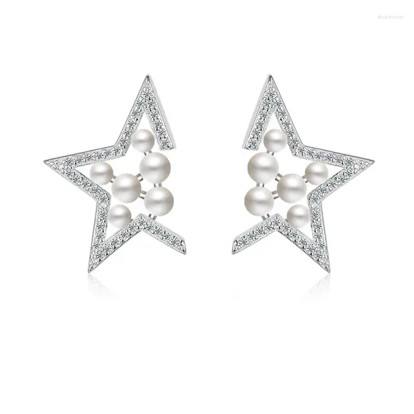 Bolzenohrringe fein solide 925 Sterling Silber Nadel Perle Neuheit Star -Form -Accessoires Bijoux Brincos für Frauen