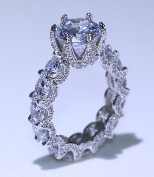 Tamanho 511 Infinito Brand New Luxury Jewelry 925 Sterling Silver Round Cut Dragon Garra White Topaz Party noivado Ring para W1996740