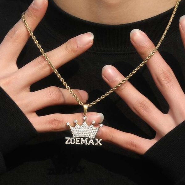 Top-Qualität neuer Hip-Hop-Halskette mit Edelstahl Diamant eingelegtes Buchstaben Kronen Anhänger Halskette Street Trend vielseitig Accessoire Bijoux Schmuckkragen