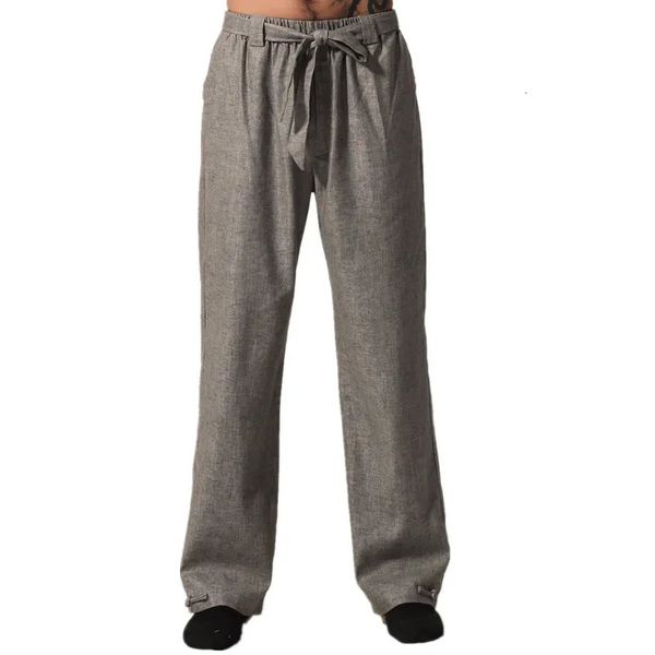 Pantaloni di lino di cotone maschile grigio grigio