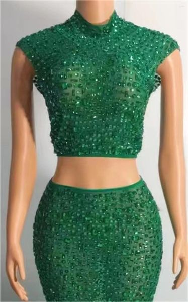 Bühnenbekleidung funkelnder Silber Strass Mirror Elastic Stoff Kurzkleid Frauen Geburtstagsspiel Feiern Sie Tänzerin Party Show Bk