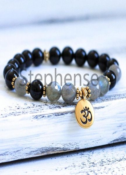 MG0696 NOVO PROJETO 8 mm Black Tourmaline Bracelet Natural Labradorita Bracelete de Energia Gemas Chakra Yoga Mala Brace8050906