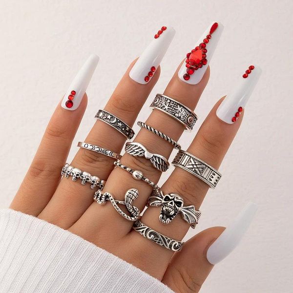 Anelli a grappolo Vintage Silver Color Snake Joint Ring Sets Set Crand Geoemoy Letre Metal for Women Men Party Jewelry Anillo 22858