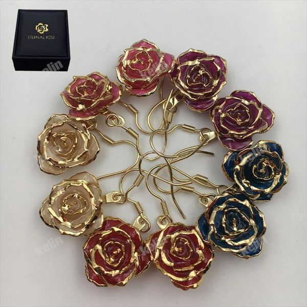 Fiori decorativi 24k oro oro naturale orecchini rose rose conservati naturali gioielli di fiori per regali per ospiti di matrimonio e regalo di San Valentino Mother Day