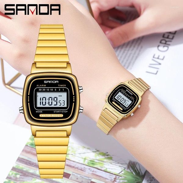 Нарученные часы Sanda Женщины Golden Classic Quartz Watch Fashion Женская элегантная часа