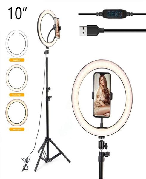 10QUOT LED selfie Ring Light per live streammakeupvideo Dimmable Beauty Ringlight con Tripode Stand 26cm Ringlight PograpHi2409971