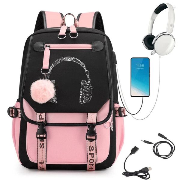 Rucksack große Frauen Rucksack Kopfhörer Druck Frauen Rucksack Travel Rucksacks Schultaschen für Teenager -Mädchen Mochila Back Pack