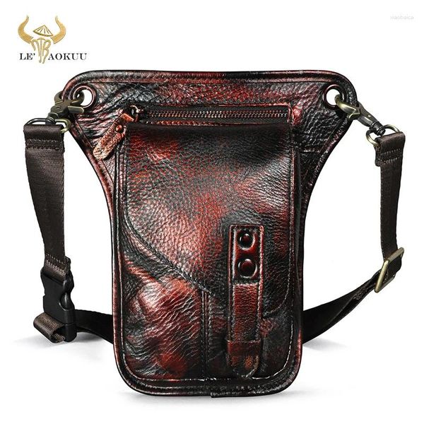 Taillenbeutel weiche Öl Wachs Leder Design Schulter Sling Tasche Fanny Belt Pack Bein Oberschenkel-Drop-Telefonbeutel für Männer männlich 211-6