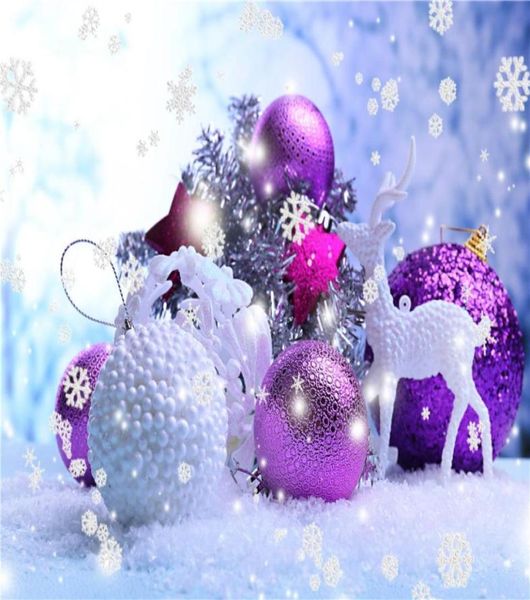 Fallende Schneeflocken Perle Elch Lila weiße Weihnachtsbällchen POGROGROPROPS Vinyl Stoff Schnee bedeckte Boden Winterpo Backg7952359454593