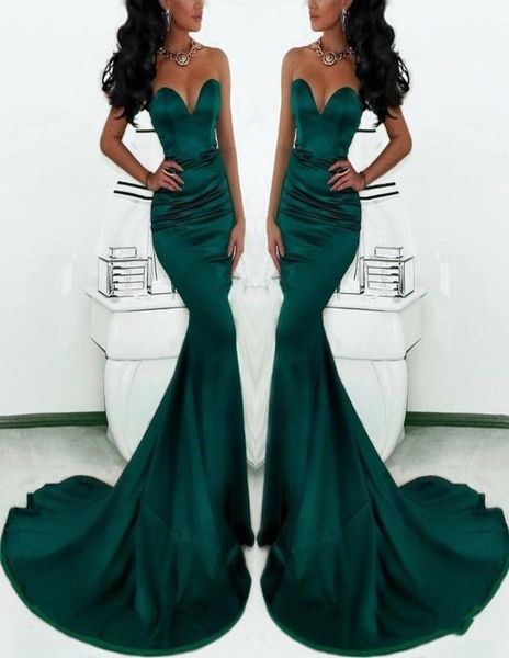 2019 sexy wunderschöne Schatz lang Emerald Green Meerjungfrau Abendkleider Satin Fishtail Besonderes Anlass für Frauen für Frauen Chea9373089