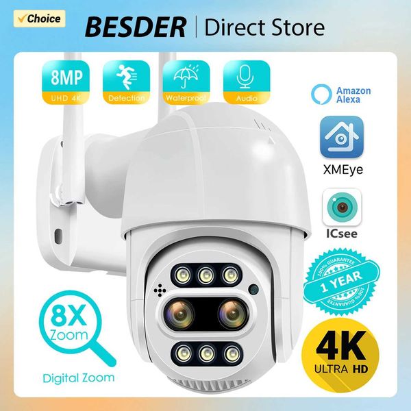 IP-Kameras BESder 8MP 4K PTZ IP-Kamera 8x Zoom Dual-Objektiv Human Detect CCTV Camera Outdoor CCTV WiFi Videoüberwachungskamera ICSEE Alexa 24413