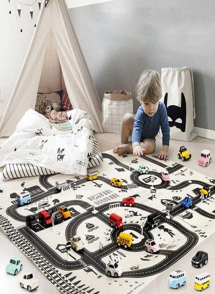 130100 cm Kids Portable Car City Scene Taffic Highway Map Play Mat Educational Toys for Children Games Road Carpet2570171