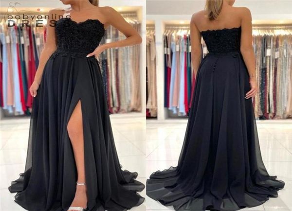 Black Chiffon Bridsmaid si veste una linea Slapless Split Long Maid of Honor Abiti Applicati Top Women Occasion Evening Party GO6564951