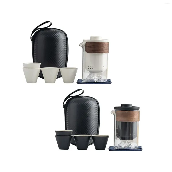 Чайные наборы набор Travel Tea Tea Set Glass Teapot Infuser Ceramic Cup с корпусом и для подъема для кемпинга