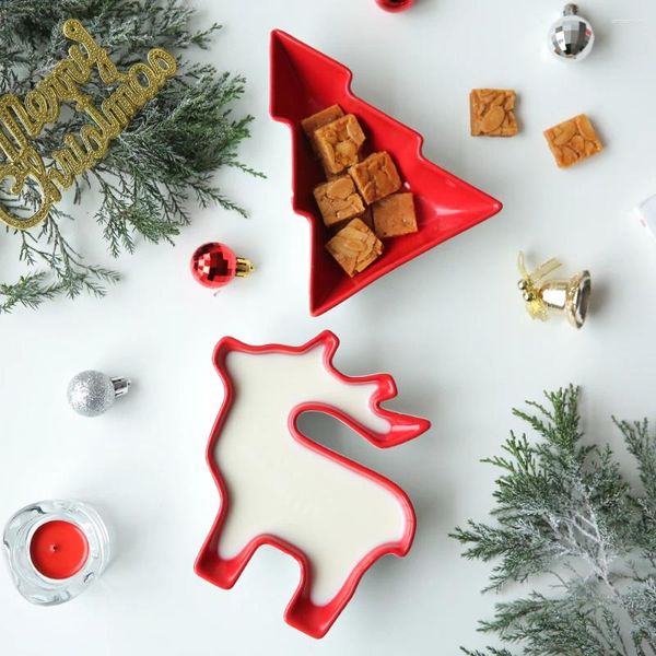 Tee Tabletts Frohe Weihnachtsgeschenke kreative Keramikdesserts Teller süße rote Elchbaum scharfe Porzellan trockenes Früchte Weißbär Frühstücksgerichte