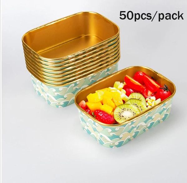 Retire os recipientes 50pcs/pacote de papel quadrado de papel de tigela de onda de onda de ouro
