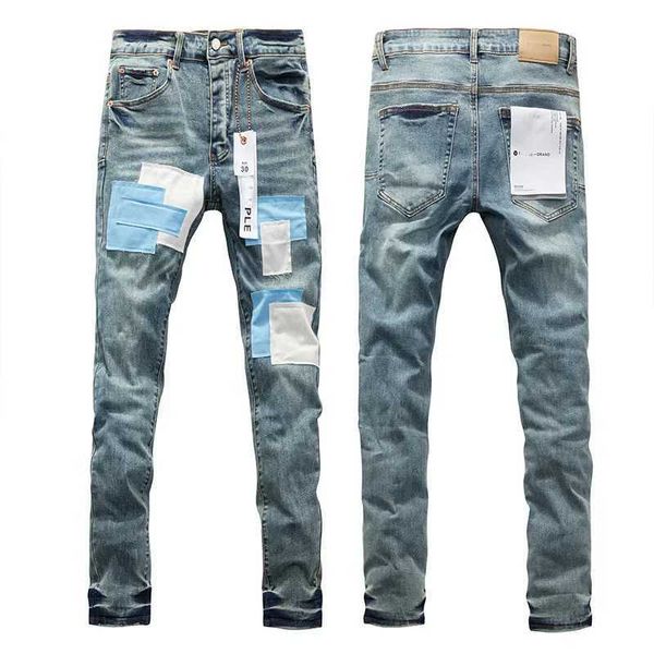 Hochwertiger Marken-Jeans Herren Retro Modeblad kontrastierende Farbmänner Winter High-End-Stylish und Slim Hosen